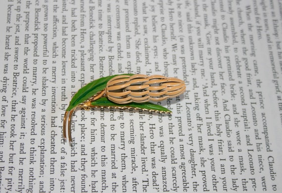 Cute Banana Branch Brooch - Cream Orange Enamel a… - image 3