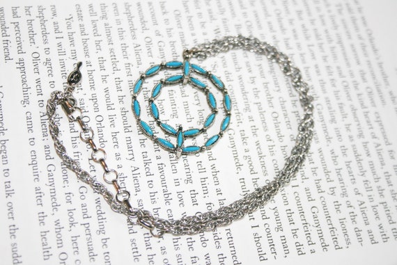 Sarah Cov Necklace - Teal and Silver Tone Pendant - image 2