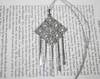 Sarah Cov Star Necklace - Long Dangling Pendant - Silver Tone Necklace