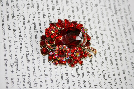 Massive Glam Ruby Red Brooch -Aurora Borealis Sta… - image 2