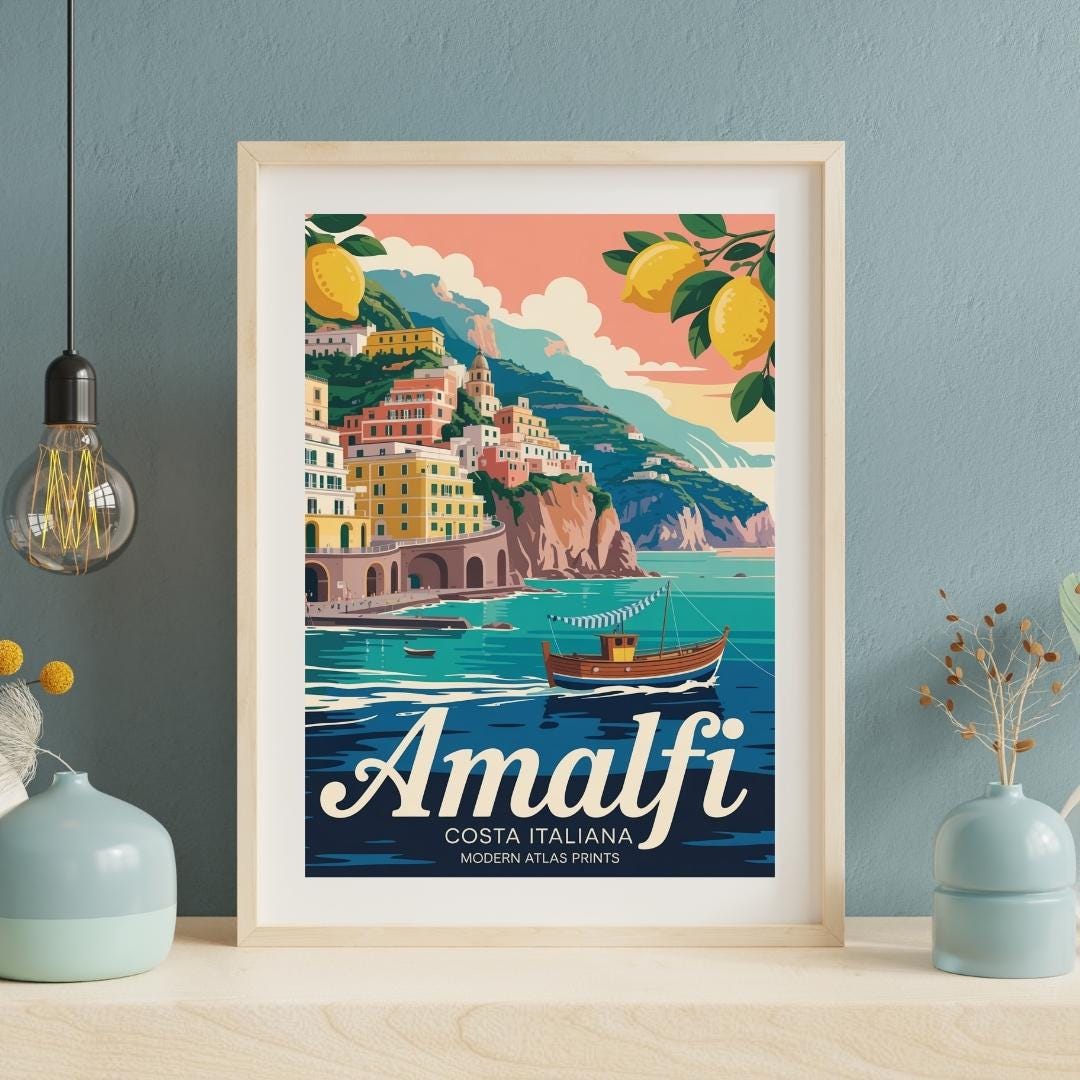 Amalfi Coast Print Vintage Travel Poster | Italy Wall Art | Italian ...