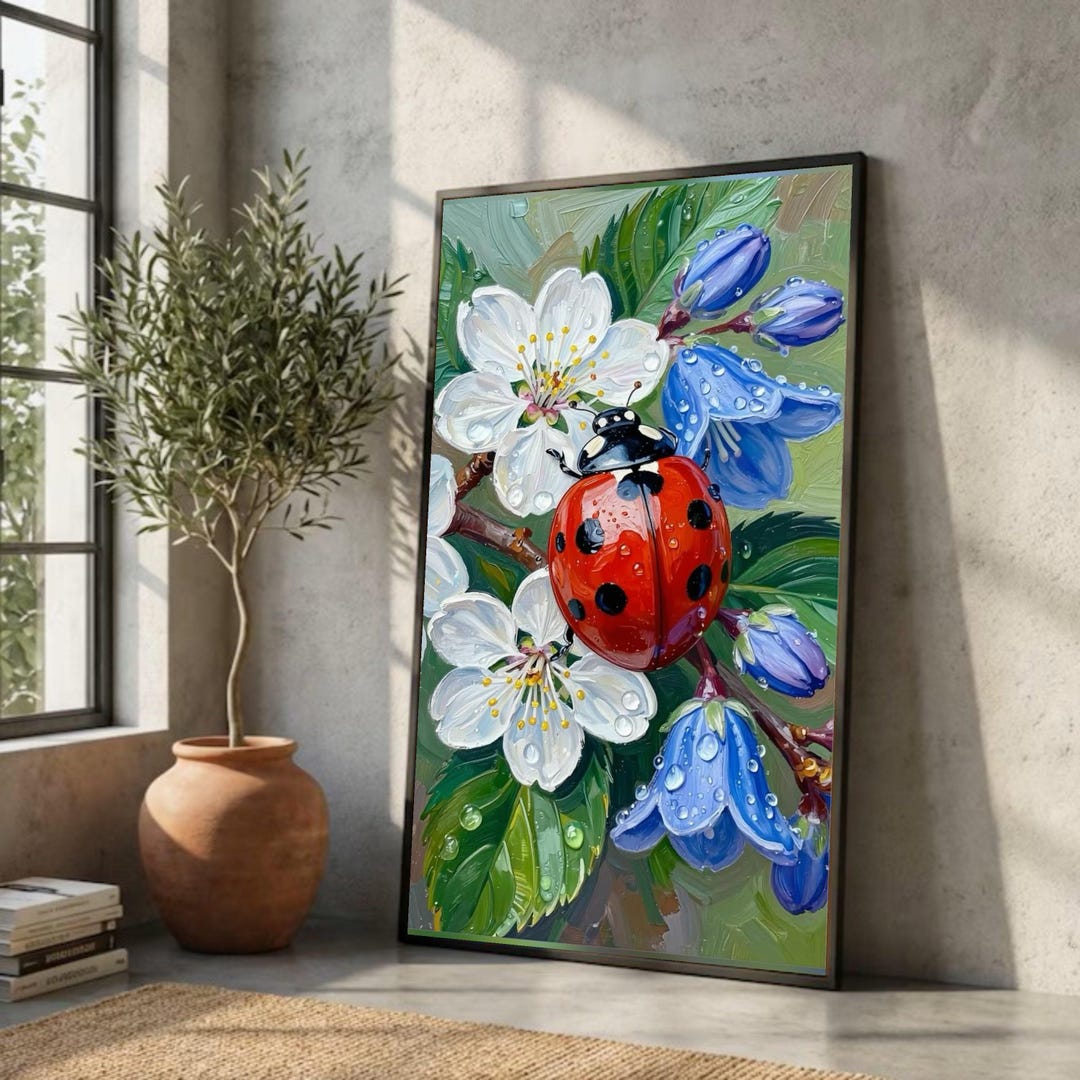 Vibrant Ladybug on Spring Blossoms Canvas, Nature Close-up Wall Art ...