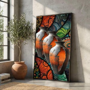 Gebrochene Keramik Leinwand Wandkunst, abstraktes Boho Blumendekor