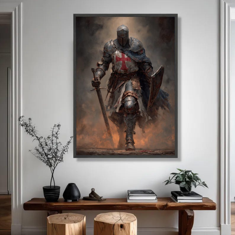 Christian Knight Crusader Armor Medieval Canvas Wall Art, Warrior ...