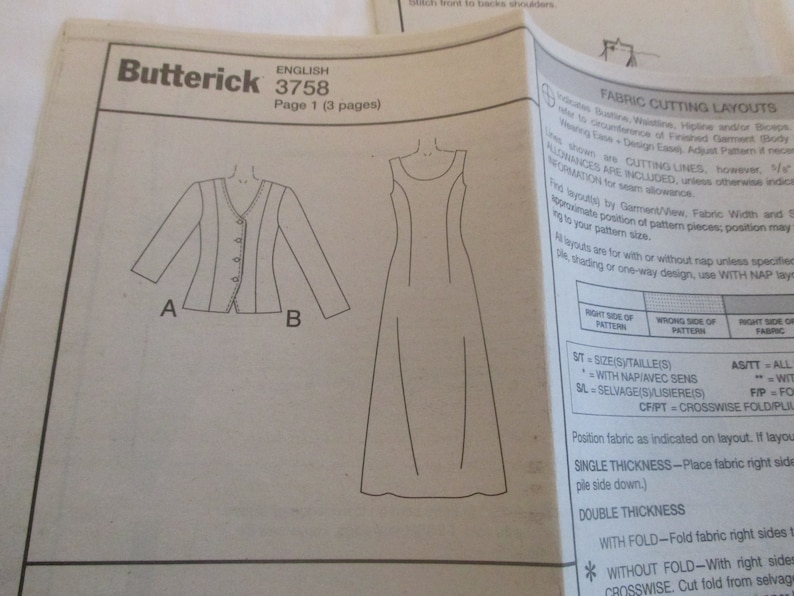 Butterick Pattern 3758 Misses Jacket & Dress 3 sizes | Etsy