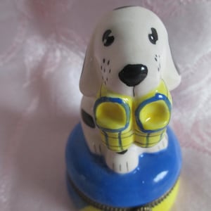 Ceramic Trinket/Ring Box - Black & White Dog with Slippers