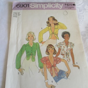Vintage Simplicity Pattern 6901 - Misses Tie Midriff Size 12 - 1975