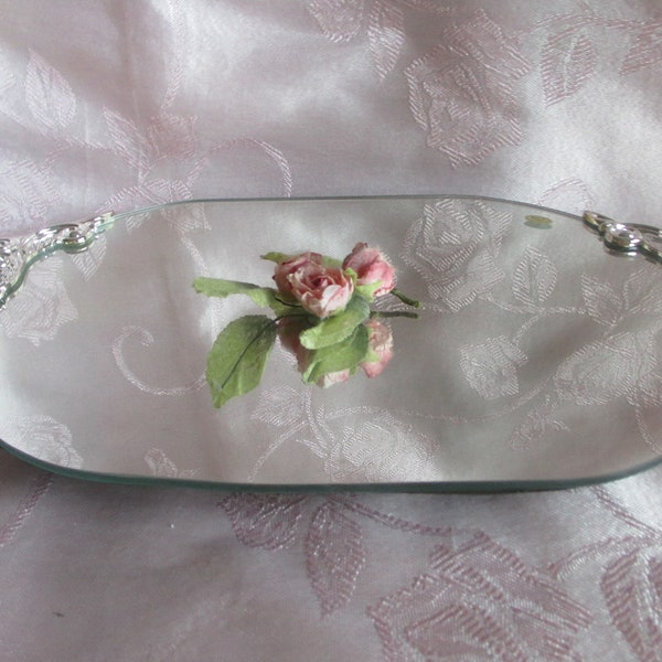 Godinger - Victorian Bouquets - Silver Plated - 12 Inch Oval Mirrored Vanity Tray