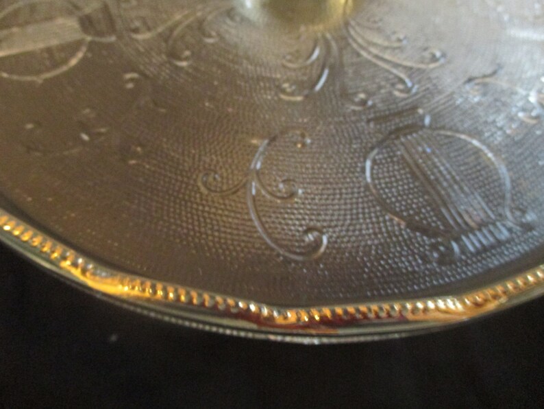 1950s Jeanette Glass Gold Rim Cake Stand Harp