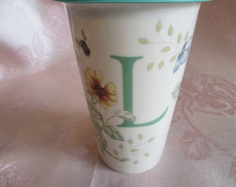 Lenox China - "Butterfly Meadow" Travel Tumbler & Silicone Lid- Letter "L"