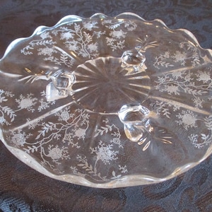 Fostoria Chintz  - Etched Glass 3 Toed Round Tid Bit Plate