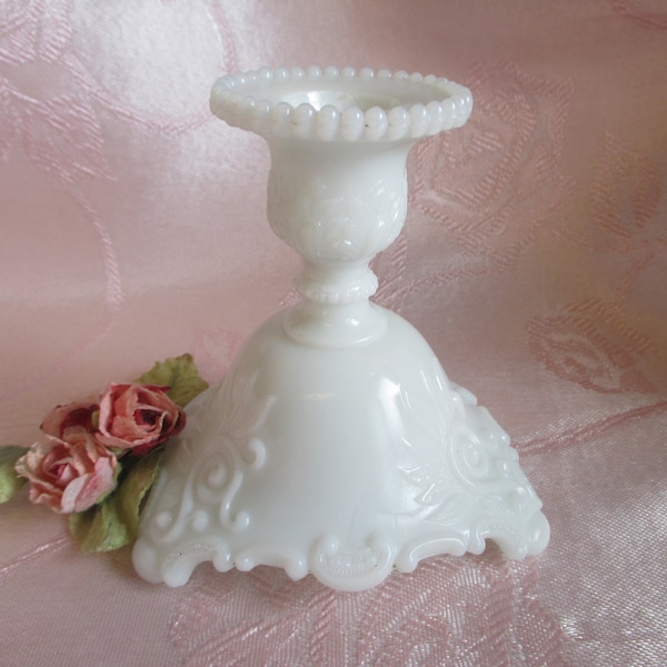 Westmoreland Scroll and Lace Milk Glass Single Light Candle Stick