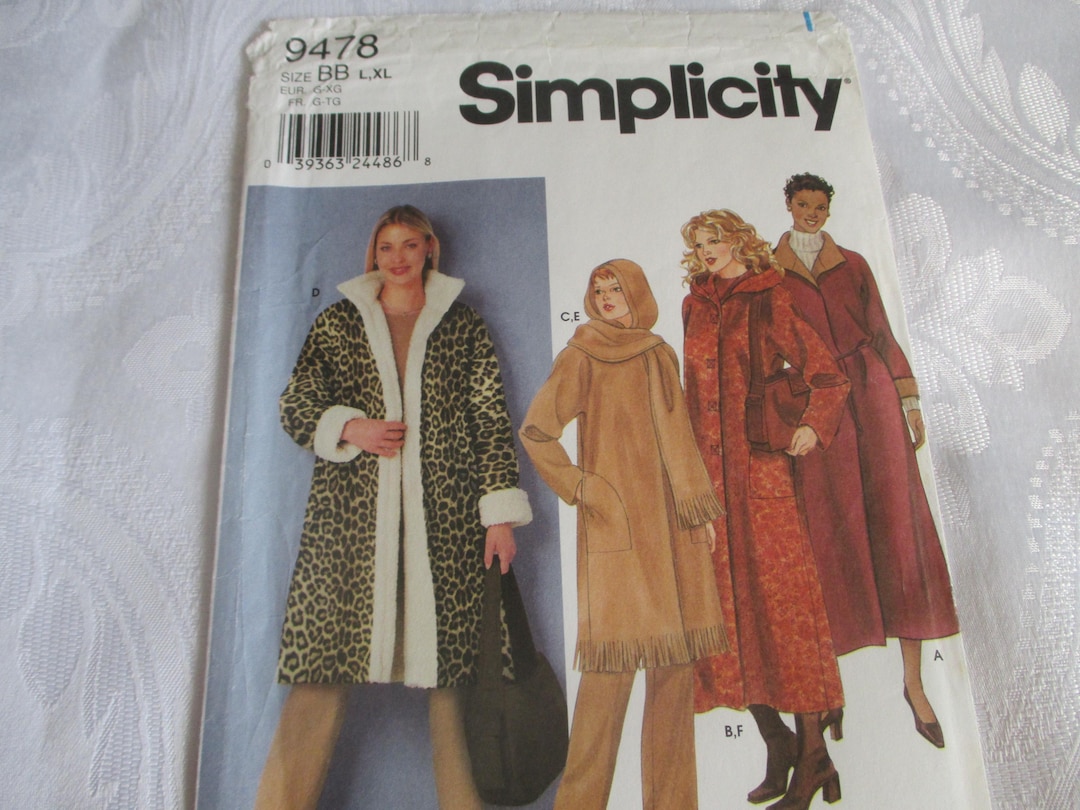 Simplicity Pattern 9478 Misses Coat Scarf and Bag - 2 Large Sizes - Etsy