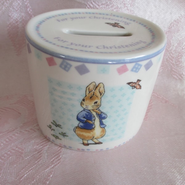 Wedgwood Peter Rabbit Oval Ceramic Money Box - Christening