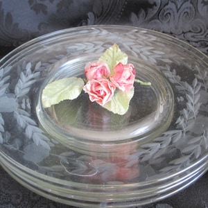 Floral Cut  - Clear Glass Luncheon/Salad Plates - Set of 4