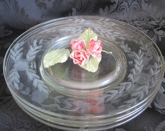 Floral Cut  - Clear Glass Luncheon/Salad Plates - Set of 4