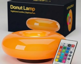 Orange Donut Glass Table Lamp: RGB Color Changing, Dimmable Touch Control