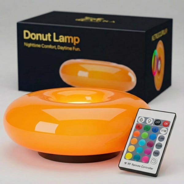 Orange Donut Glass Table Lamp: RGB Color Changing, Dimmable Touch Control
