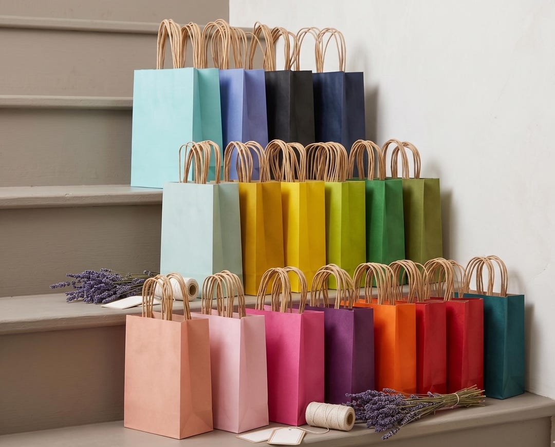 Color Presents Bag Stack 32-pack Assorted Color Paper Gift Bags With Handles | Medium Bulk Party ...
