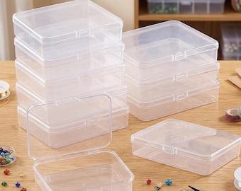 48 Pcs Mini Clear Plastic Storage Containers with Lids | 4.5x3.4" Small Rectangle Organizer Boxes for Crafts, Beads, Game Pieces & Jewelry