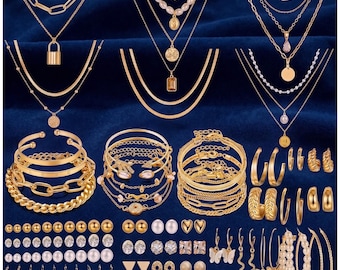 69-Piece Gold Jewelry Set for Women | Massive Costume Jewelry Bundle | Layered Necklaces, Bracelets & Earrings | Boho Fashion Gift for Her