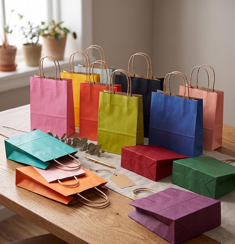Color Presents Bag Stack 32-pack Assorted Color Paper Gift Bags With Handles | Medium Bulk Party ...