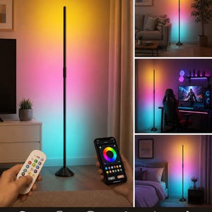 Smart RGB LED Floor Lamp, Color Changing Corner Light, App & Voice Control, Music Sync, Dimmable Modern Lamp for Bedroom Living Room