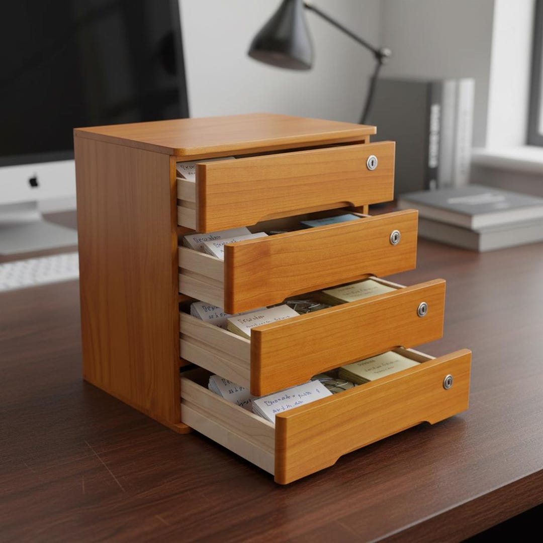 Lockable Wood Desk Organizer, 4-drawer Desktop Storage Cabinet, Yellow ...