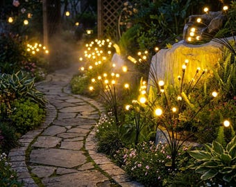 Solar Firefly Garden Lights Waterproof LED Outdoor Pathway Lights Flexible Yard Decor Patio Fairy Lights Landscape Lighting