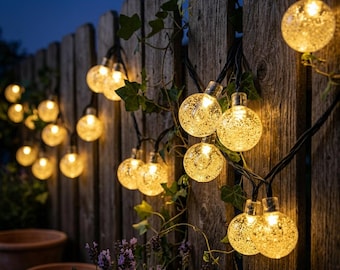 温かみのあるグローブ型ストリングライト、屋外用フェアリーライト、防水パティオライト、ガーデンデコレーション、ガーランドライト、居心地の良いホーム照明