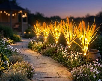 Luces solares de hierba de trigo, luces LED exteriores para jardín, impermeables, para decoración de caminos y patios.
