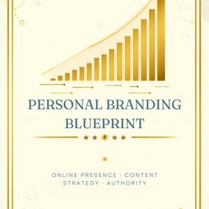 Może przedstawiać: Kremowa grafika ze złotymi akcentami i tekstem. U góry widnieje napis "SOUL SCROLLS STUDIO". Poniżej napis "PERSONAL BRANDING BLUEPRINT" jest napisany na niebiesko. Złoty wykres słupkowy wznosi się. Na dole tekst brzmi "ONLINE PRESENCE . CONTENT STRATEGY . AUTHORITY".