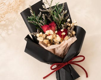 Mini ramo de rosas secas / Arreglo floral preservado para aniversario, boda, decoración del hogar