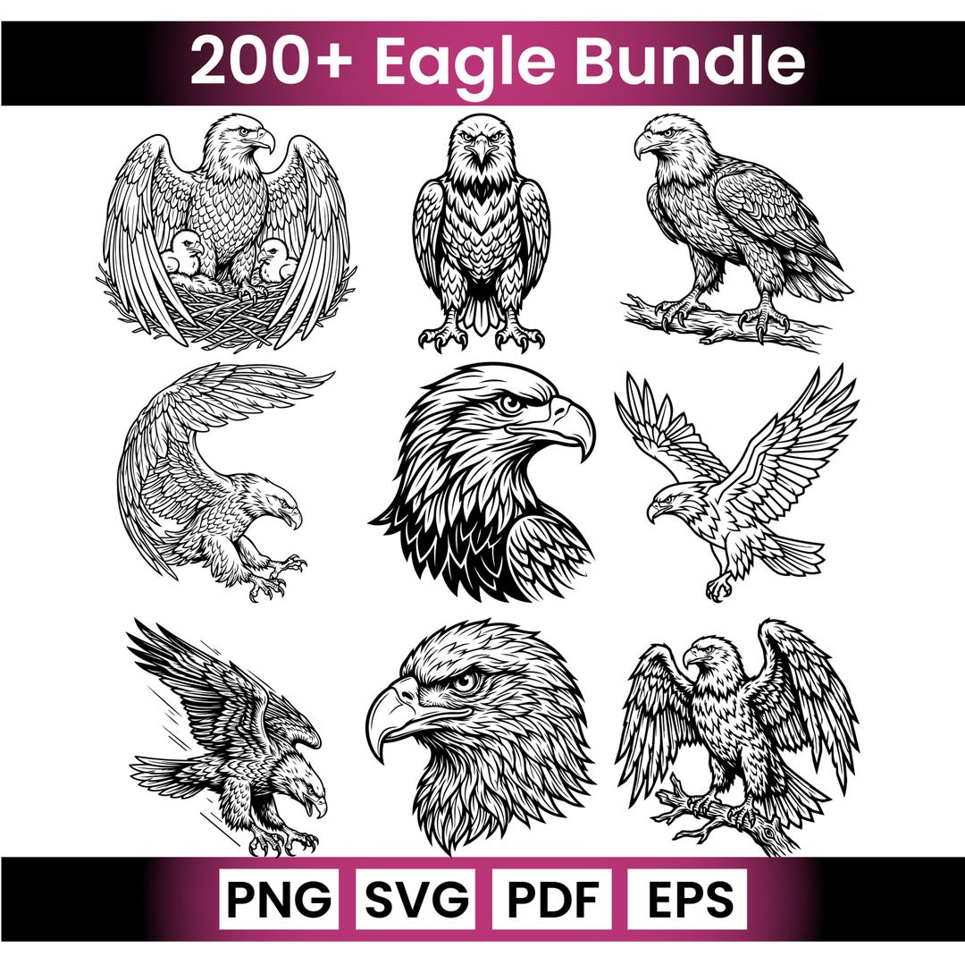 200+ Eagle SVG Bundle, Bald & Flying Eagles, Eagle Head Clipart, PNG ...