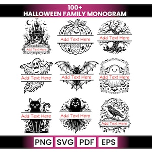 100+ Halloween Split Monogramm SVG Bundle, Halloween Familienname SVG, Geist Kürbis Fledermaus Monogramm, Runder Split Rahmen SVG