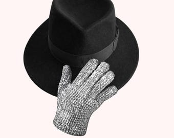 Michael Jackson Style PNG, Fedora Hat Glitter Glove Design, King of Pop Inspired Graphic, Dance Shirt Design, Retro Pop Art PNG