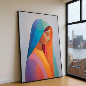 Serene Woman Portrait Canvas, Colorful Hooded Figure Wall Art, Contemporary Abstract Canvas, Modern Female Profile Decoration