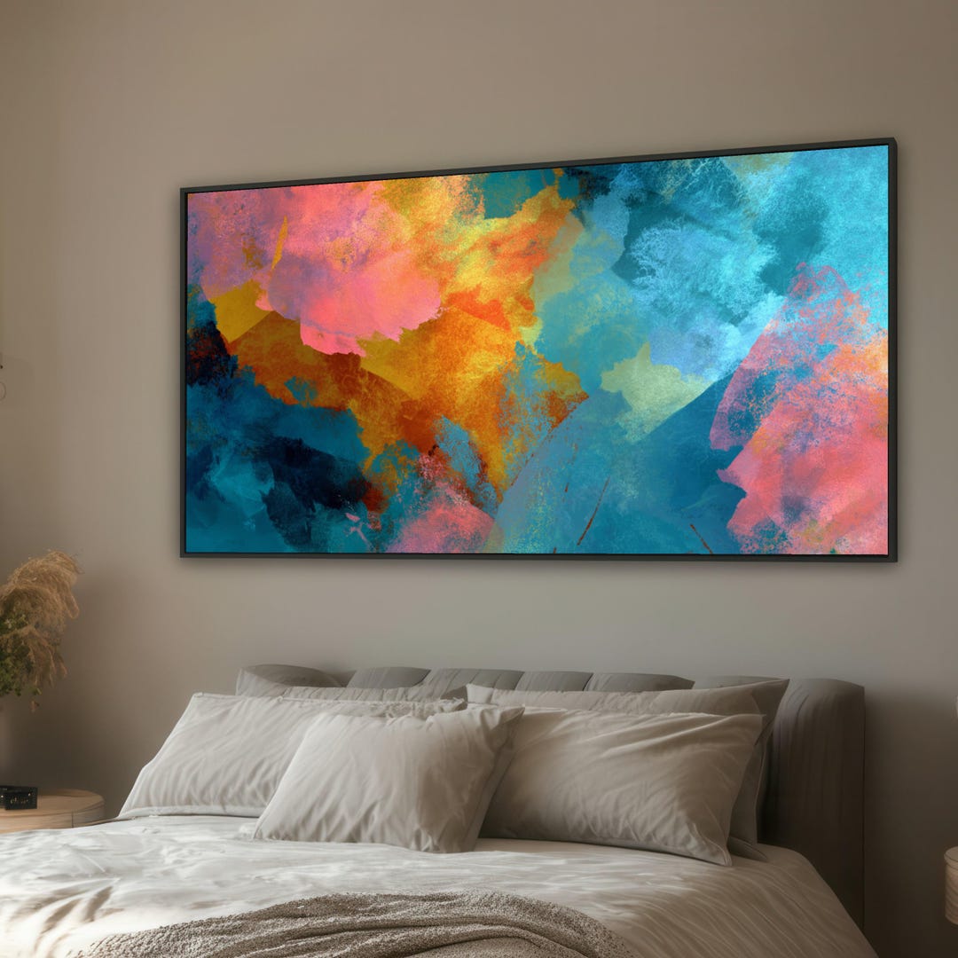 Vibrant Abstract Canvas Painting, Bold Blue Orange Pink Wall Art - Etsy