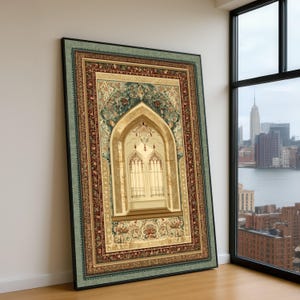 Ornate Islamic Archway Canvas, Persian Tile Art, Vintage Middle Eastern Wall Decor