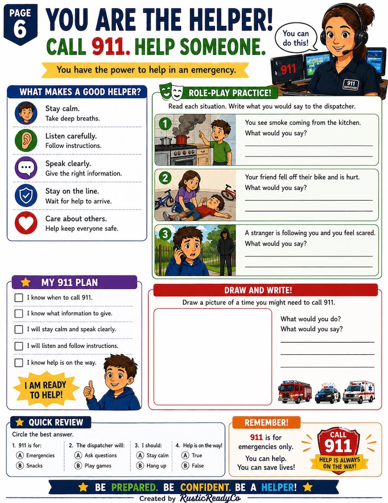 911 Safety for Kids Printable Pack | Emergency Learning Activities (PDF ...