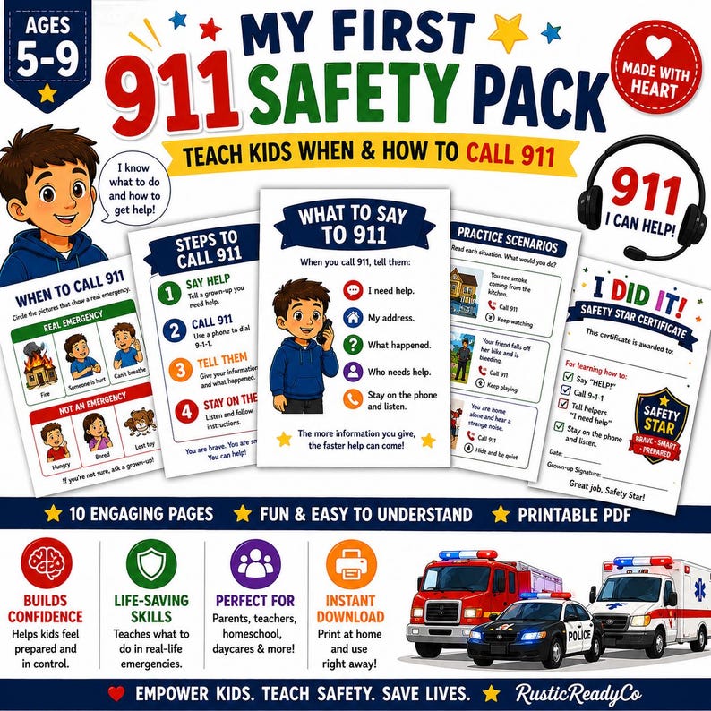 911 Safety for Kids Printable Pack | Emergency Learning Activities (PDF ...