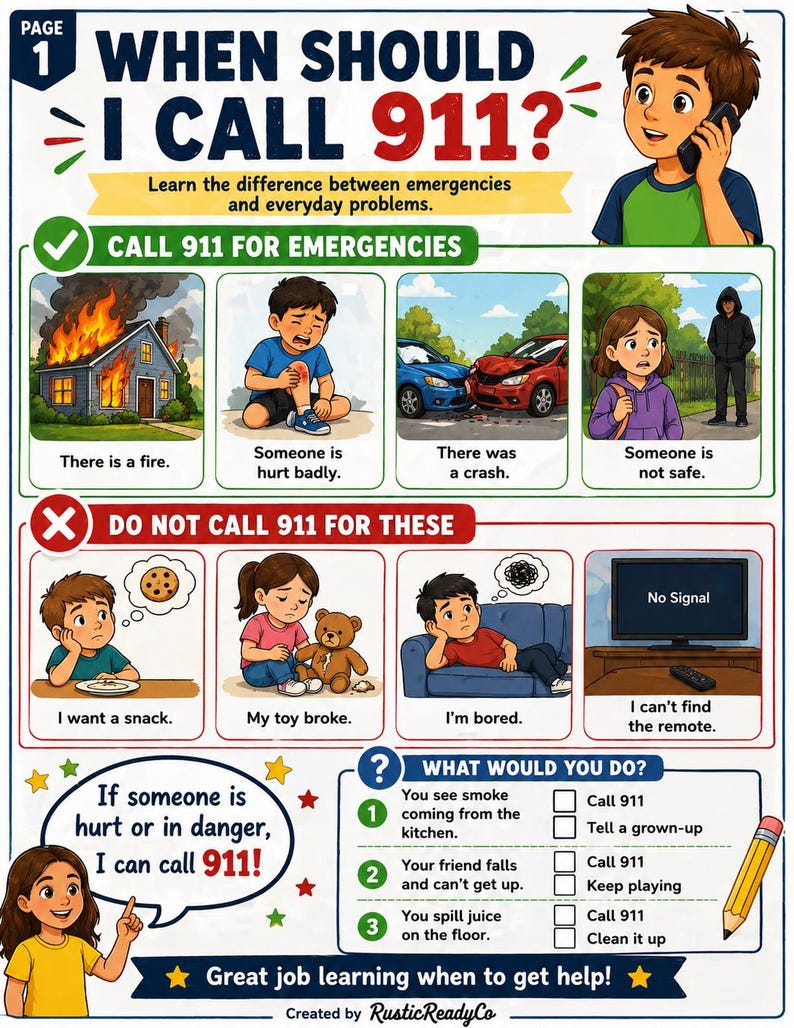 911 Safety for Kids Printable Pack | Emergency Learning Activities (PDF ...