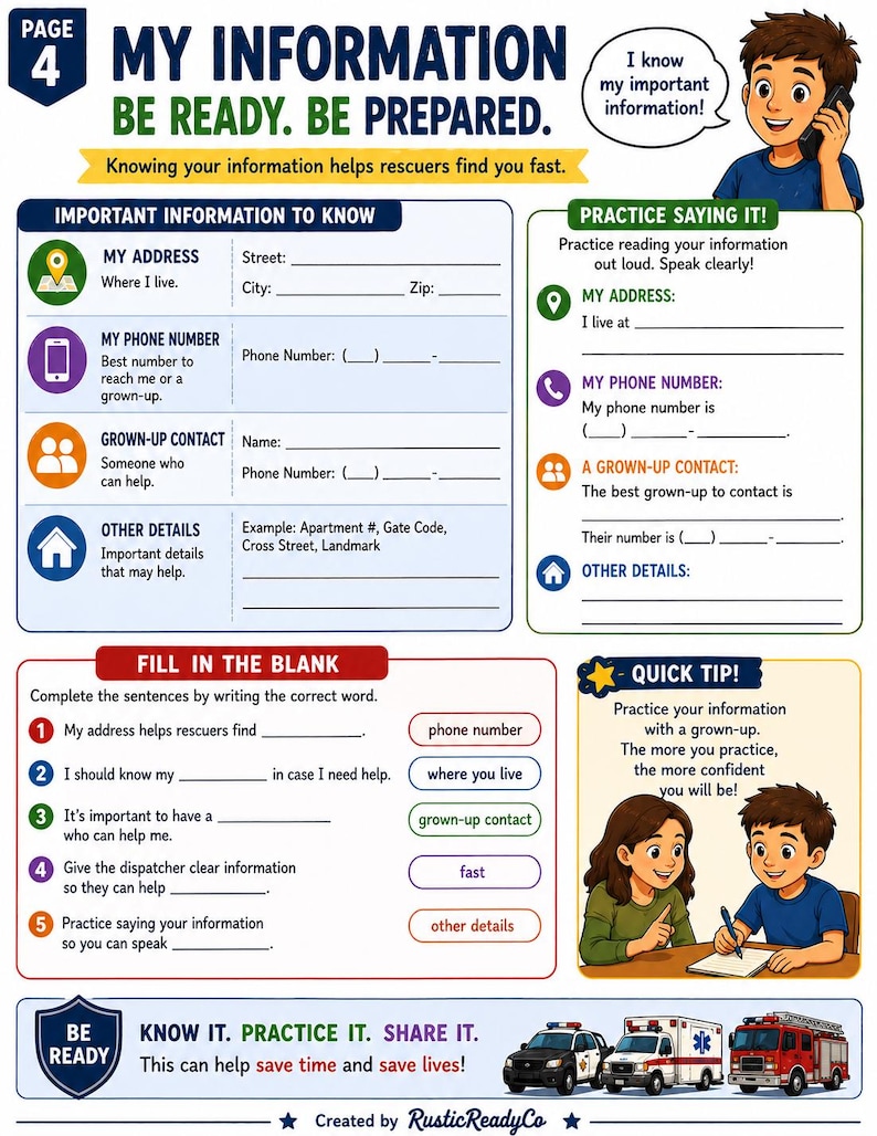 911 Safety for Kids Printable Pack | Emergency Learning Activities (PDF ...