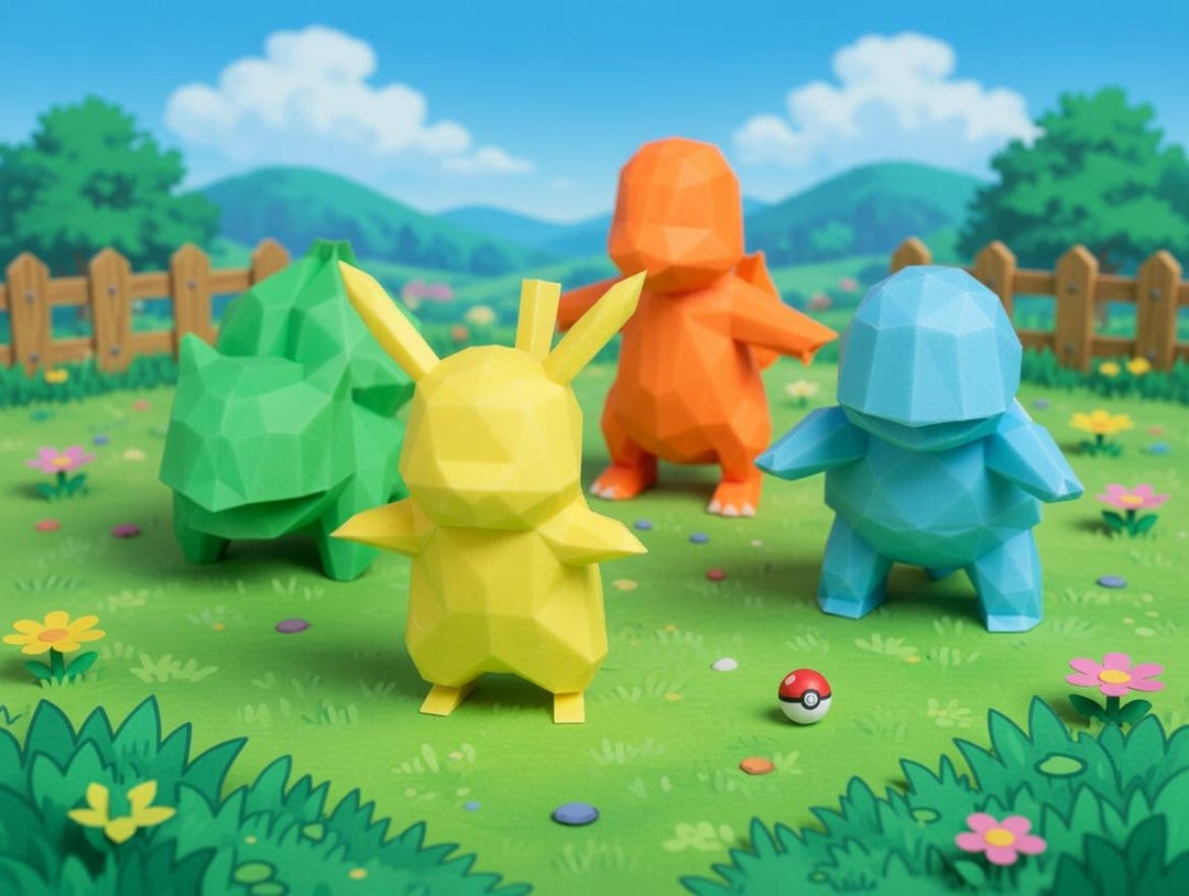 Low Poly Pokemon Starters - My Pocketmonitors I Call Them - Yellow, Red ...