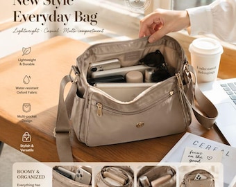 Bolso bandolera de nailon neutro, bolso de viaje con múltiples compartimentos, bolso de hombro ligero de tela Oxford.