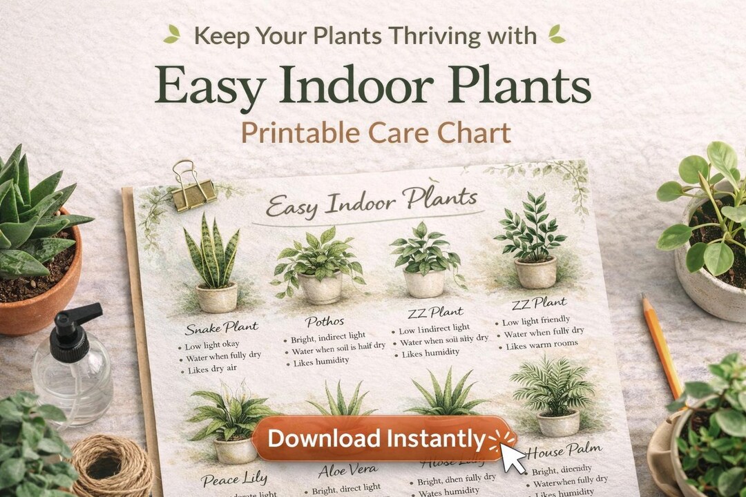 Indoor Plant Care Chart Printable | Easy Houseplants Guide | Beginner Plant Tips PDF - Etsy