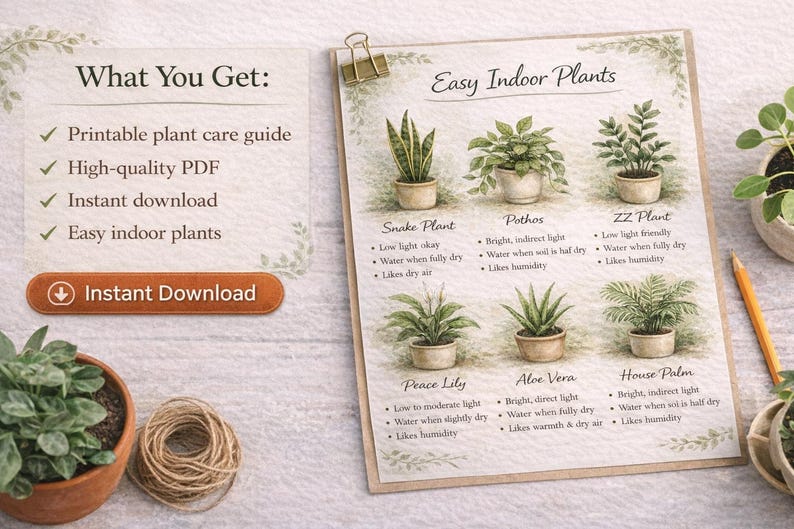 Indoor Plant Care Chart Printable | Easy Houseplants Guide | Beginner Plant Tips PDF - Etsy