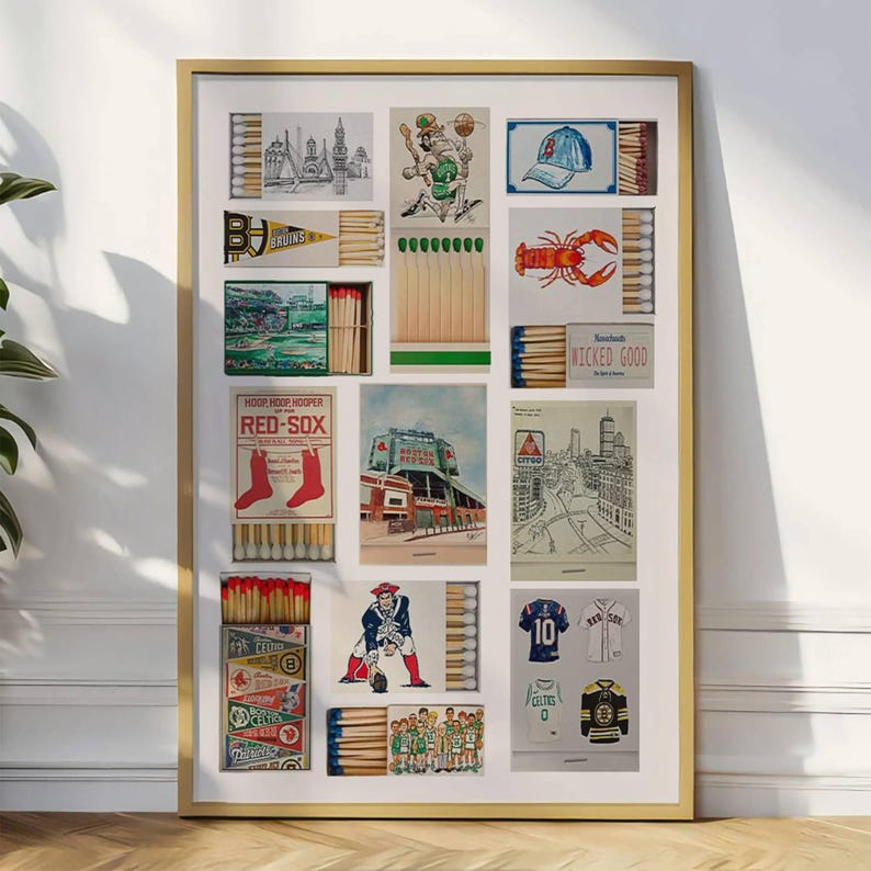Boston Sports Matchbox Poster, Vintage New England Wall Art Print ...
