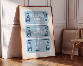 Vivir por la esperanza – Impresión de boleto, Arte mural con letras de canciones folclóricas (Descarga digital)