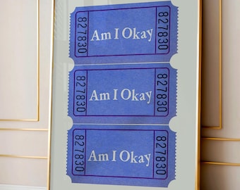 Blaues Ticket-Poster, Erinnerung für psychische Gesundheit an Selbstfürsorge, Retro-Gewinnspiel Typografie (Digitaler Download)